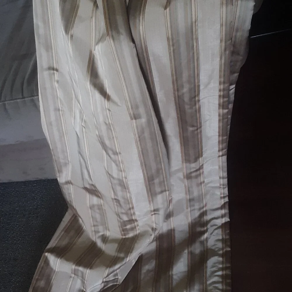 Calico Home Lined 32W x 92L Striped Pleated Silk Drapes. Set of 2